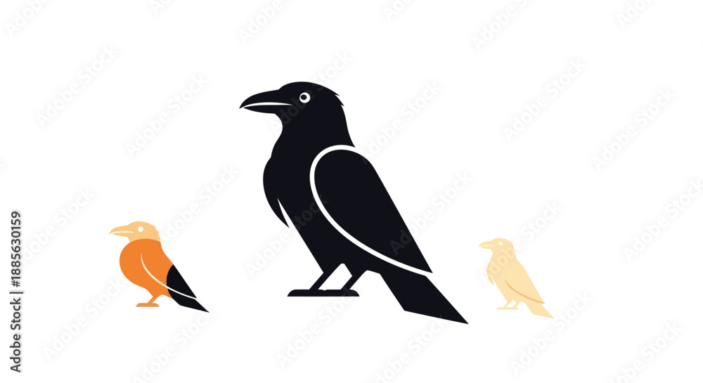 Obraz premium Three stylized birds, central one dark, others muted shades