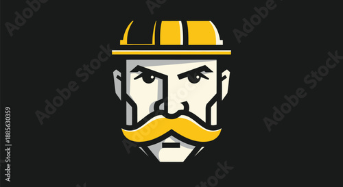 Geometric face of worker in a yellow hard hat on black