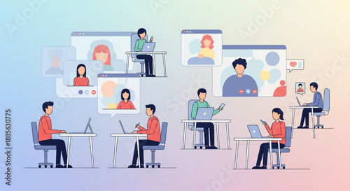 digital education online learning technology collaboration infographic graduation caps books laptops modern illustration
