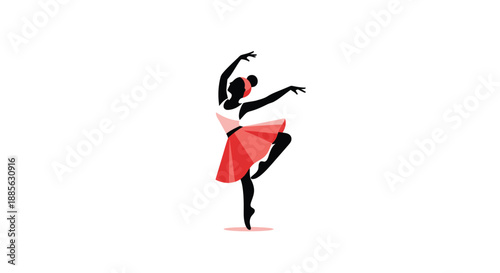 Simplified ballerina figure, en pointe, in a red tutu