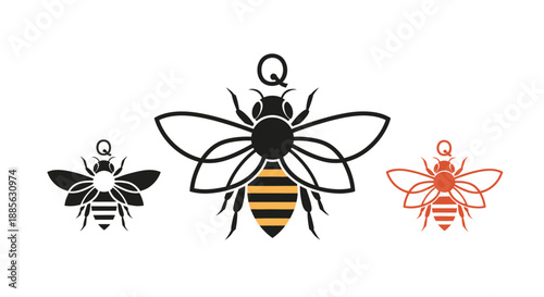 Trio of stylized bees with letter Q
