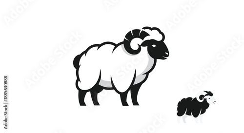 Graphic  Stylized sheep, large & small, B&W illustration
