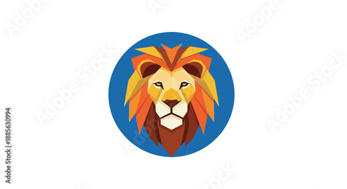 Polygonal lion's head in a blue circle