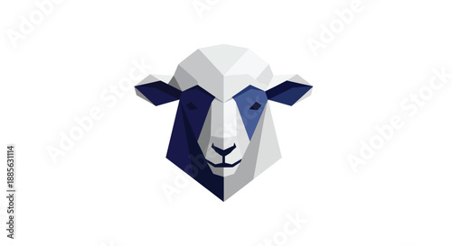 Geometric sheep head blue and white facets on white