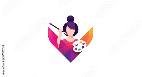Artist icon woman with brush & palette
