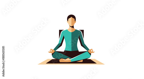 Woman in teal sits cross-legged on a mat, meditating