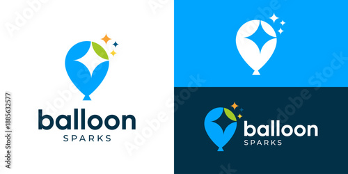 Creative simple baloon sparks logo template. Balloon with sparkle logo design vector illustration.