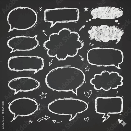 Hand drawn chalk style speech and thought bubbles collection on blackboard isolated PNG with Transparent Background