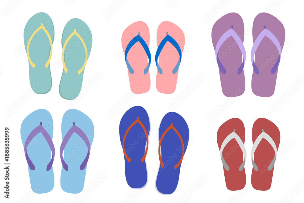 Fototapeta premium PNG Colorful summer flip-flop collection, element set on transparent background