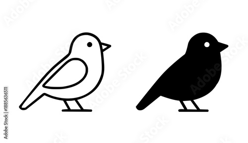 Bird illustration icon in outline and silhouette style