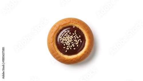 Delicious chocolate glazed donut with sugar topping on white background
