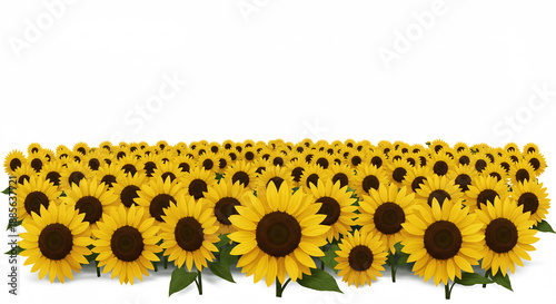 Ein leuchtendes Sonnenblumenfeld praesentiert sich in intensivem Gelb perfekt freigestellt auf reinweissem Hintergrund