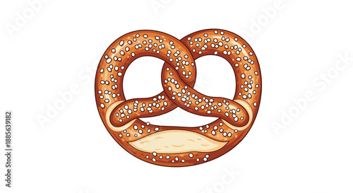 Salted brown pretzel snack with a classic twisted shape is depicted as a detailed vector illustration on a plain white background.