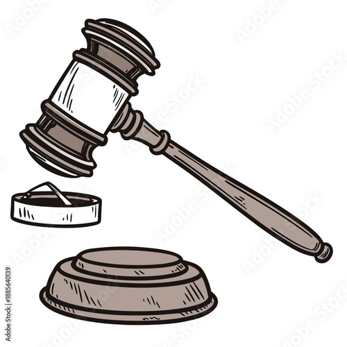 Gavel raised in mid air with sound block justice court