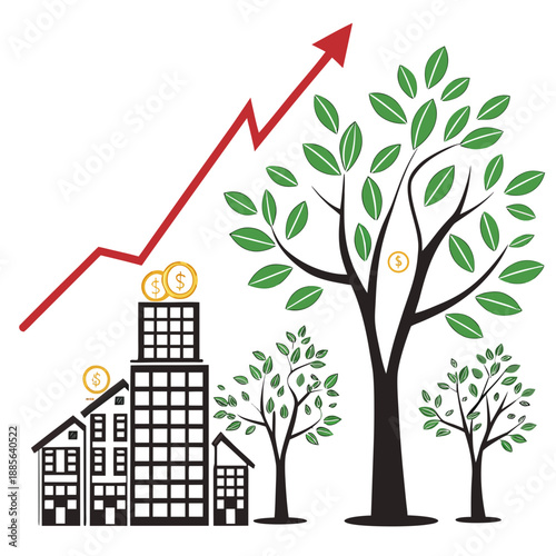 Of growing investment and real estate with trees and buildings