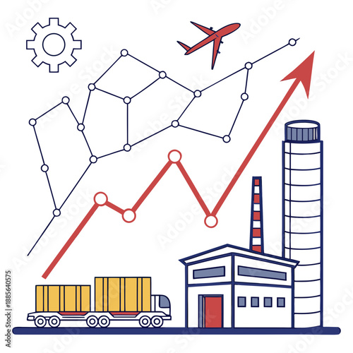 Economic growth system showing industry transport and manufacturing