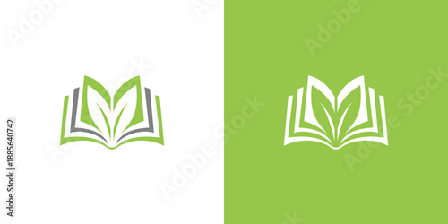 Green book logo with leaves nature and education concept.