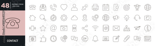 Contact icon set. Editable line icons. Vector illustration.
