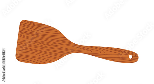 Wide wooden spatula or turner with a smooth grain finish and a hanging hole in the handle on a plain white background.