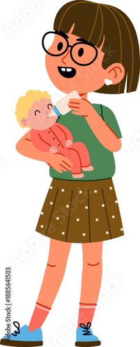 Babysitter Feeding Baby Doll