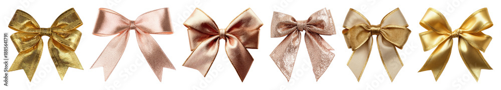 Obraz premium PNG Elegant satin bows in gold, element set on transparent background