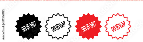 New arrival tag icon set black and red.