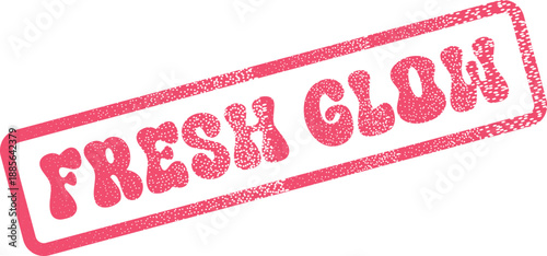Vibrant pink distressed stamp with the uplifting words Fresh Glow for beauty products