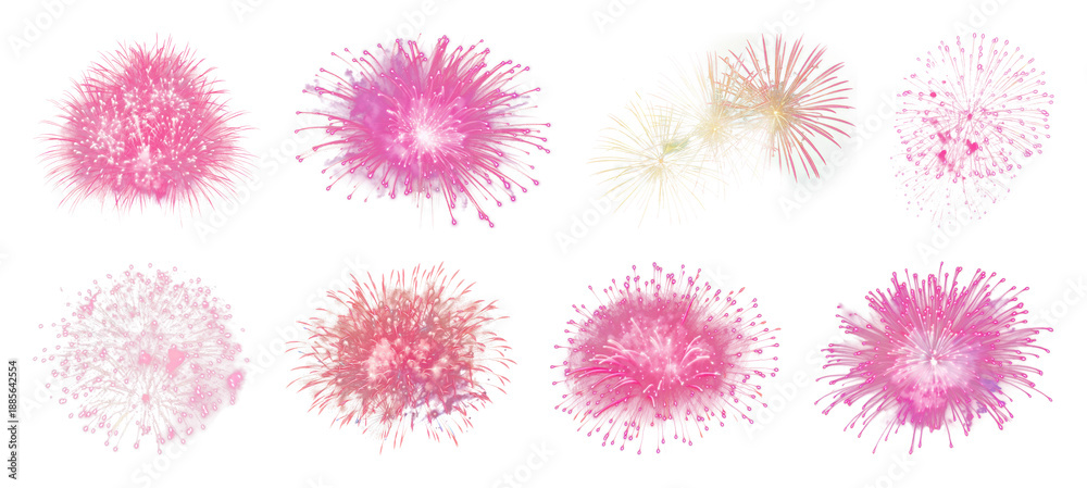 Obraz premium PNG Vibrant pink fireworks display, element set on transparent background