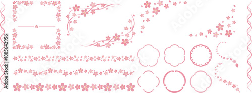 かわいい桜のフレームと装飾セット　ピンク