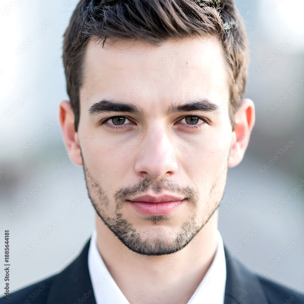Fototapeta premium Close-up of a handsome man with a slight beard looking at viewer