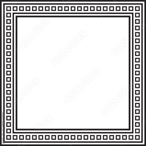 Vector black monochrome square Egyptian ornament. Rectangle, frame, ancient Egypt.Pattern of lotus flowers and sun. Template for stained glass