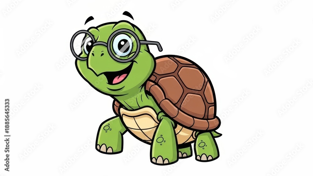 Obraz premium Cute Cartoon Green Turtle Wearing Glasses Illustration