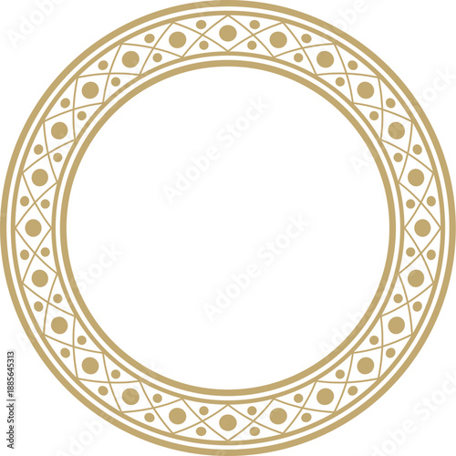 Vector round gold ancient Russian ornament. Slavic border, frame. Circle, ring. Painting of the royal chambers.