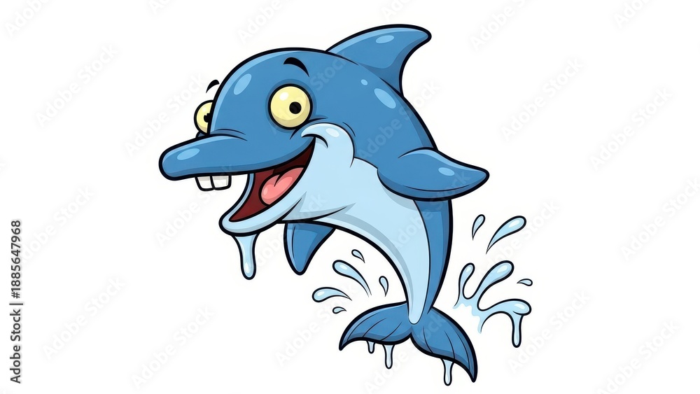 Obraz premium Funny Blue Cartoon Dolphin Jumping with Water Splash