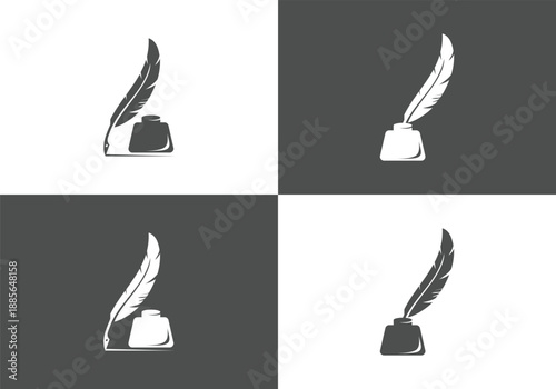 Inkwell and Feather Pen Illustration on a FourPanel Background.