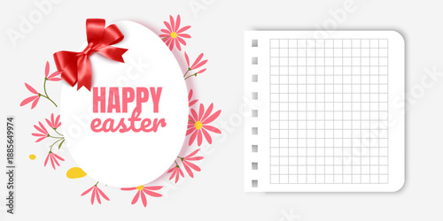 Illustration of Happy Easter Holiday Features a white oval frame shaped like an Easter egg with a soft yellow border perfect for holiday marketing, seasonal sales, boutique gift cards, and spring cele