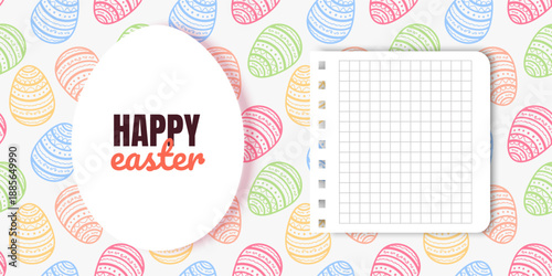 Illustration of Happy Easter Holiday Features a white oval frame shaped like an Easter egg with a soft yellow border perfect for holiday marketing, seasonal sales, boutique gift cards, and spring cele