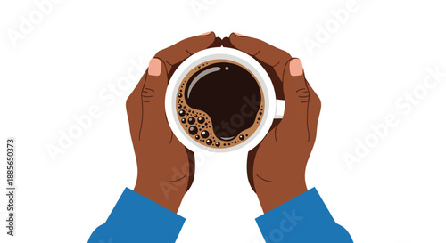A person is holding a warm cup of black coffee with both hands.