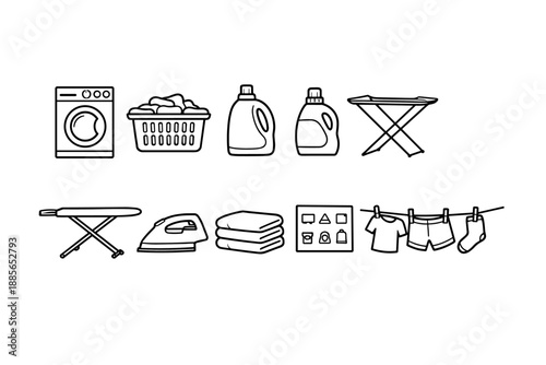 Laundry line icon set. Washing, ironing, cleaning linear icon collection
