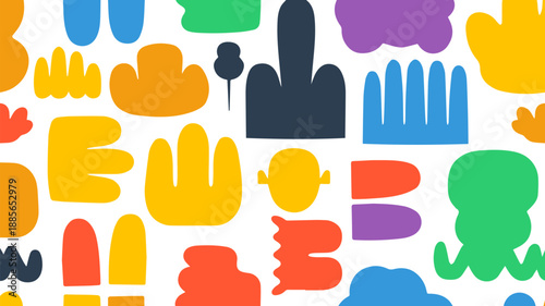 Colorful abstract organic shapes pattern. Vibrant geometric background with playful hand-drawn blobs. Seamless trendy vector illustration for textile, wallpaper, and creative graphic design