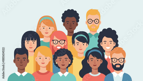 Diverse group of cartoon people with various hairstyles and skin tones