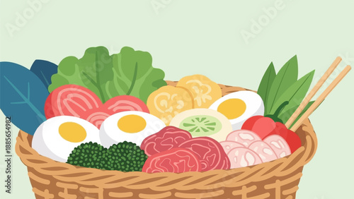 Delicious ramen bowl filled with fresh ingredients and chopsticks