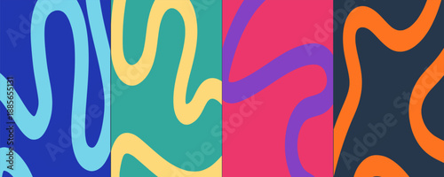 Billede på lærred Vibrant abstract poster with flowing shapes in warm colors featuring colorful, f
