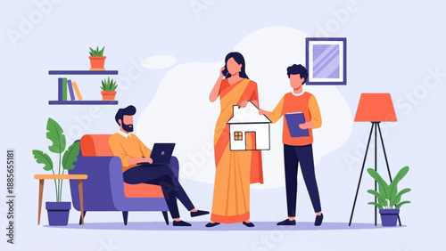 Family discussing house ownership with a realtor