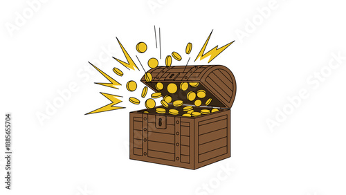 Treasure chest overflowing with gold coins and sparkles  