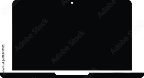 Minimalist icon of an open laptop computer, presented as a black silhouette against a clean white background.