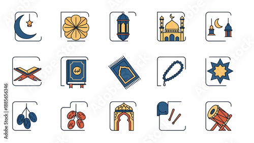 Ramadan Icons and Symbols Collection.