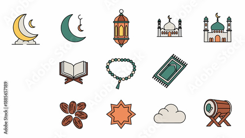 Islamic Symbols and Icons Collection Illustration.