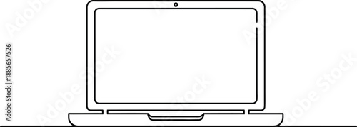 Continuous one line drawing of a laptop computer isolated on a white background