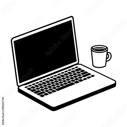 Laptop workspace with coffee representing remote work, digital productivity, and modern flexible working lifestyle.
